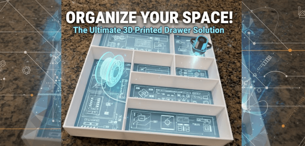 Top-down view of a 3D printed drawer organizer.