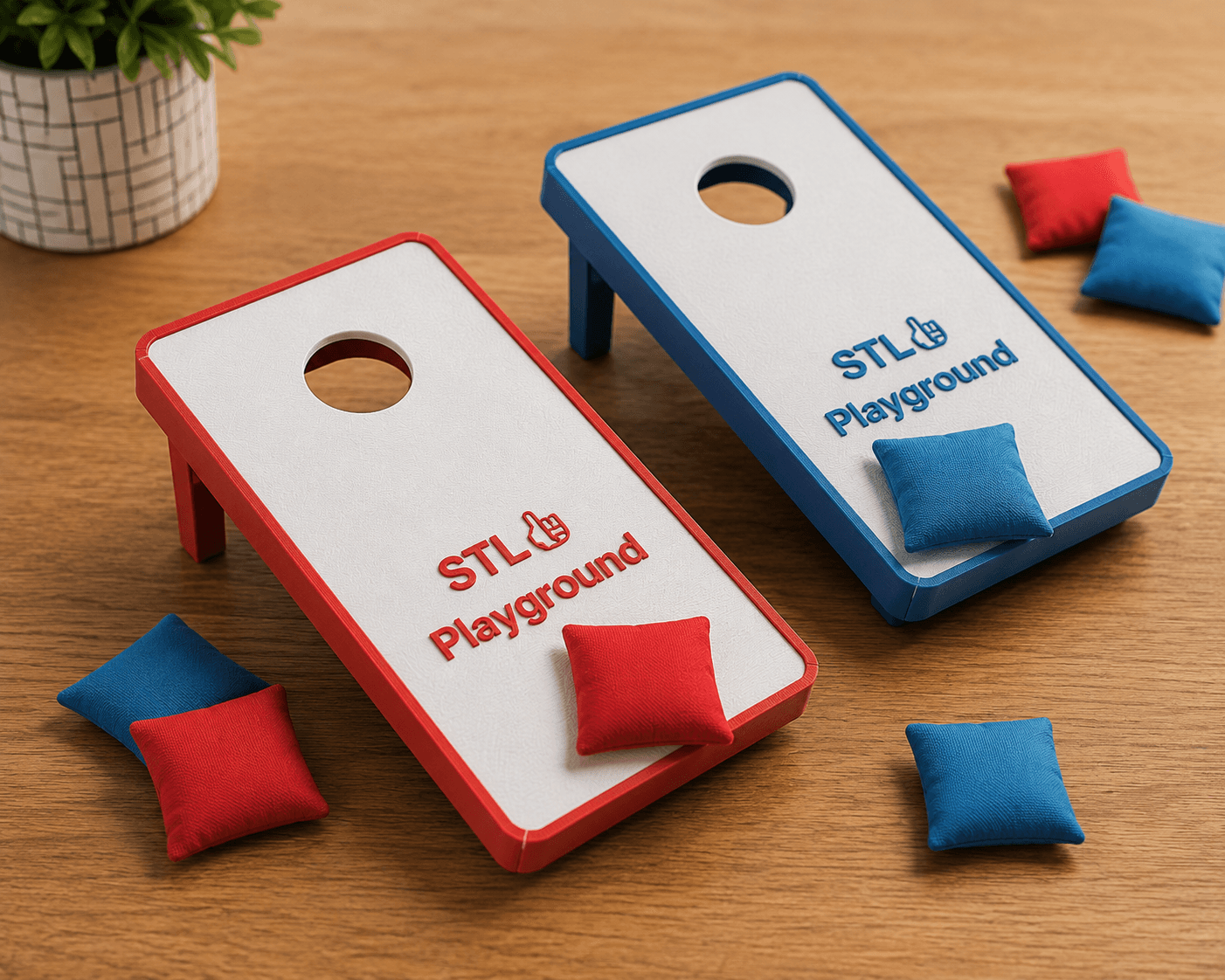 3D printed builder for mini cornhole tabletop